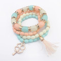 Bohemia style multilayer beads clover pendant charm bracelet